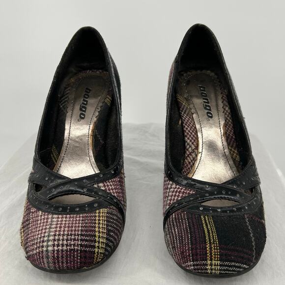 Vintage Y2K Women's 7.5 Bongo Bratz Canvas Plaid Pumps Round Toe Purple Heels - Picture 2 of 8